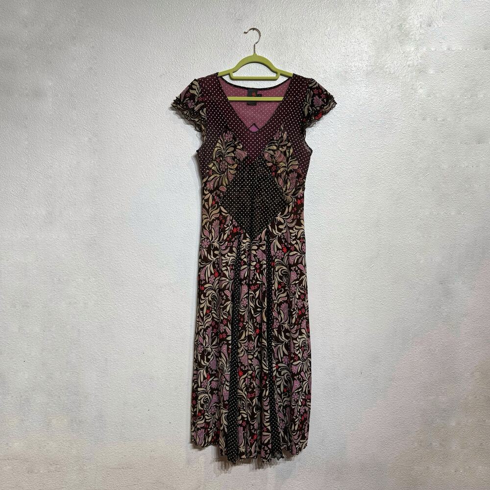 ANAC by Kimi Black Pink Floral Polka Dot Midi Dress Sz M - Picture 2 of 12